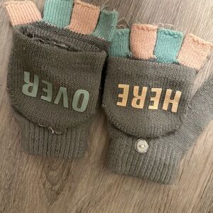 Kids Gray and Pink Fingerless Gloves